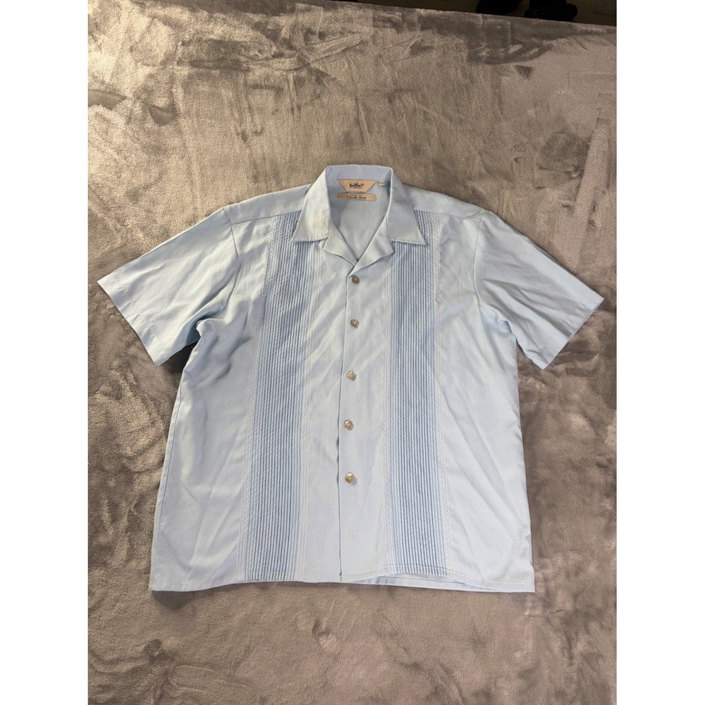 DaVinci Signature Series Charlie Sheen Button-Up L Blue Rayon Mens Pleated